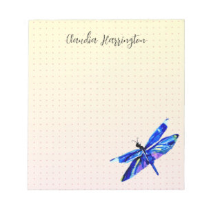 Blue Dragonfly Personalized Hand-Drawn Pastel Dots Notepad