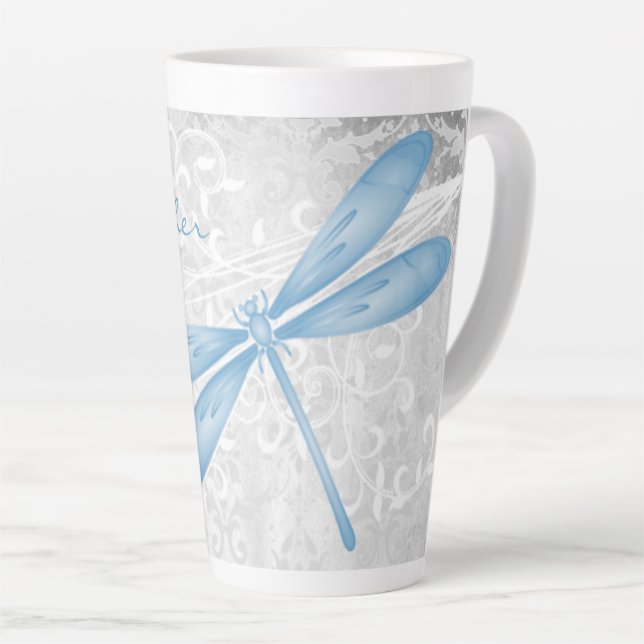 Blue Dragonfly Personalized Latte Mug (Right Angle)