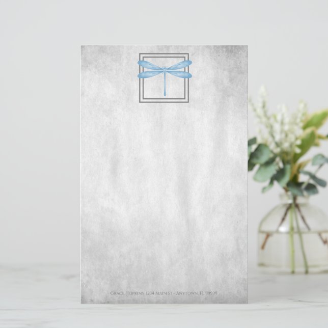 Blue Dragonfly Personalized Stationery (Standing Front)