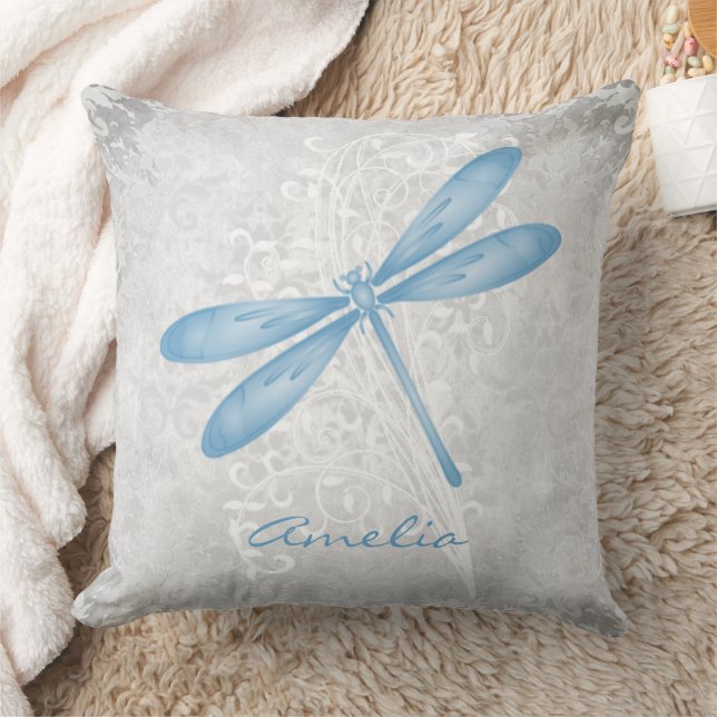 Blue Dragonfly Personalized Throw Pillow (Blanket)