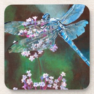Blue Dragonfly Resting On Wild Garlic Coaster