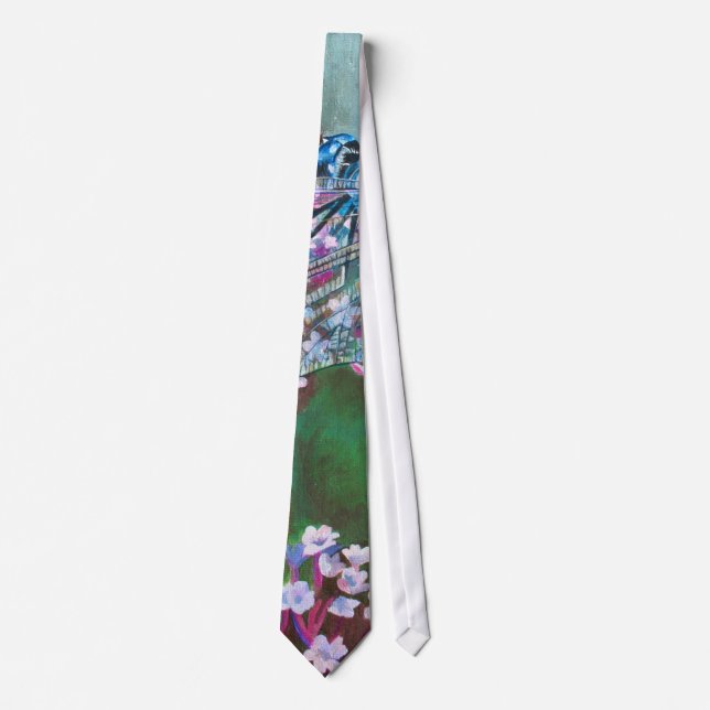 Blue Dragonfly Resting On Wild Garlic Tie (Front)