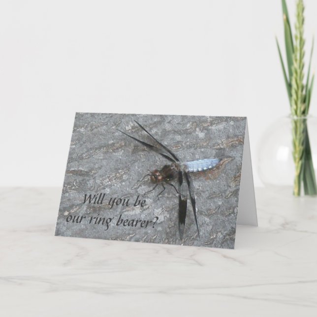 Blue Dragonfly Ring Bearer Request Card (Front)