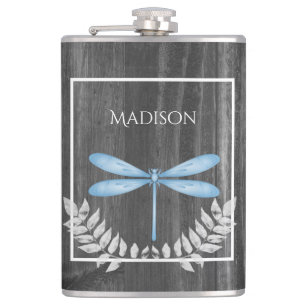 Blue Dragonfly Rustic Flask