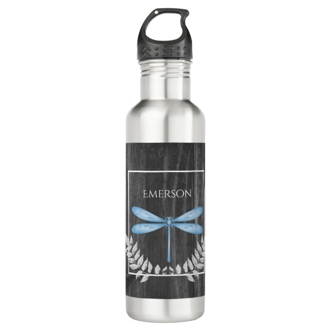 Blue Dragonfly Rustic Personalized  710 Ml Water Bottle (Front)