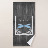 Blue Dragonfly Rustic Personalized Bath Towel Set