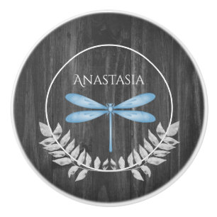 Blue Dragonfly Rustic Personalized Ceramic Knob