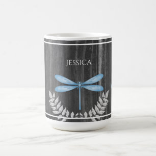 Blue Dragonfly Rustic Personalized Coffee Mug