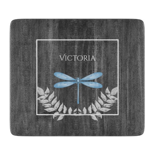Blue Dragonfly Rustic Personalized  Cutting Board (Front)