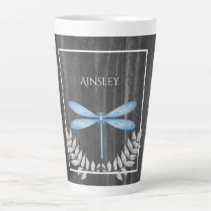 Blue Dragonfly Rustic Personalized Latte Mug