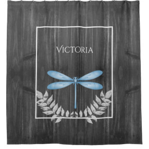 Blue Dragonfly Rustic Personalized  Shower Curtain