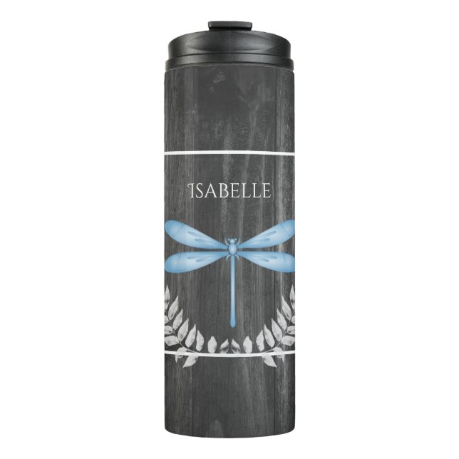 Blue Dragonfly Rustic Personalized Thermal Tumbler (Front)
