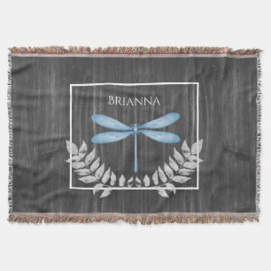 Blue Dragonfly Rustic Personalized  Throw Blanket