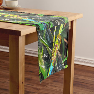 Blue Dragonfly Shimmering Wings Painting Short Table Runner