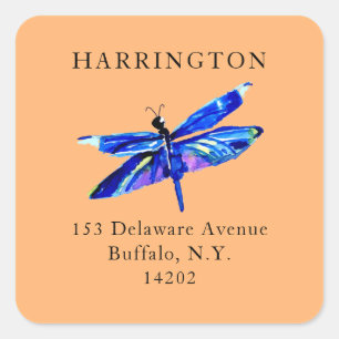 Blue Dragonfly Terra Cotta Return Address Square Sticker