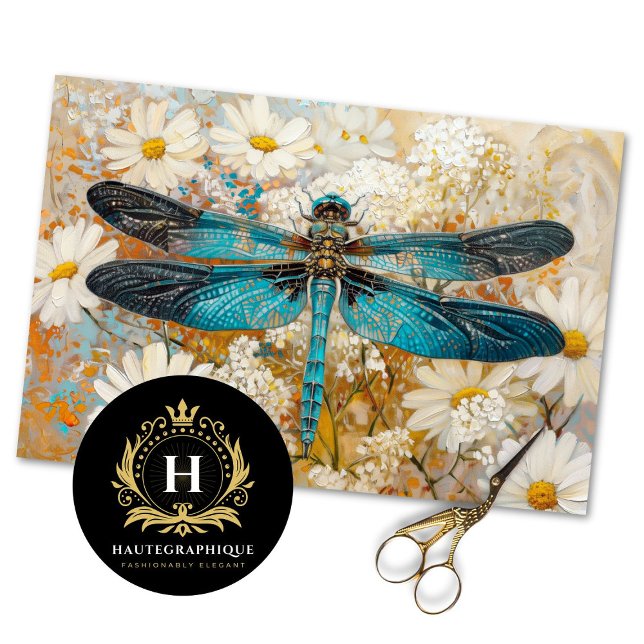 Blue Dragonfly Vintage Daisy Botanical Decoupage  Tissue Paper (Creator Uploaded)