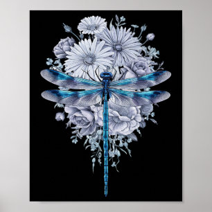 Blue Dragonfly Watercolor Art Insects Lover Earth Poster