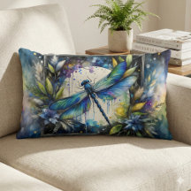 Blue Dragonfly Watercolor Botanical