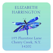 Blue Dragonfly Watercolor Nature Return Address