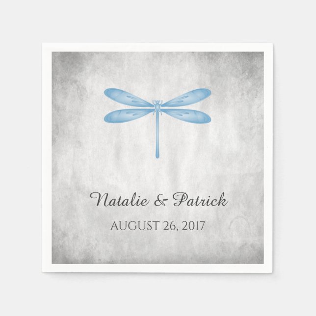 Blue Dragonfly Wedding Paper Napkins (Front)