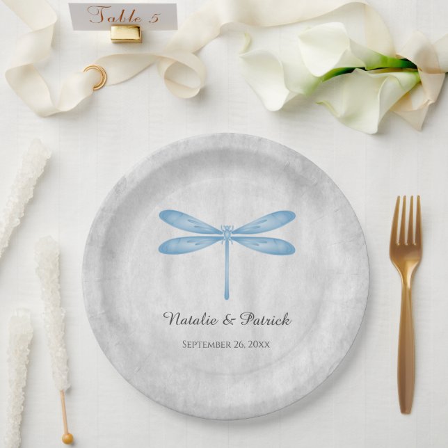 Blue Dragonfly Wedding Paper Plates (Wedding)