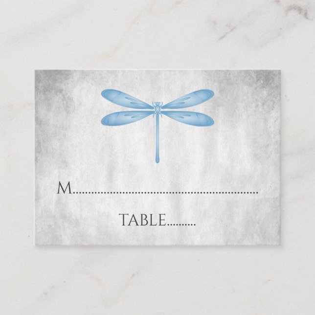 Blue Dragonfly Wedding Place Cards (Front)