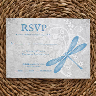 Blue Dragonfly Wedding RSVP Card