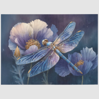 Blue Dragonfly with Golden Wings Decoupage Tissue Paper