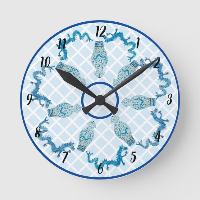  Blue Dragons Chinoiserie Ginger Jar Jars     Round Clock (Front)