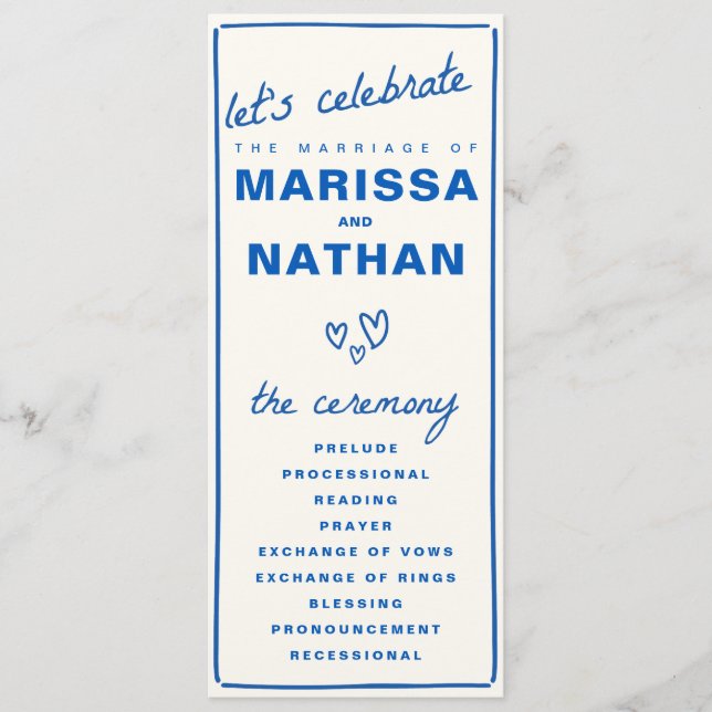 Blue Drawn Together Wedding Program (Front)