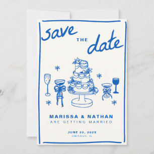 Blue Drawn Together Wedding Save The Date