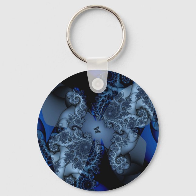 blue dream butterfly fractal keychain (Front)