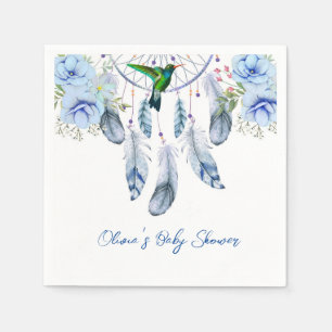 Blue Dreamcatcher Hummingbird Boy Baby Shower  Napkin