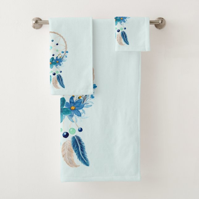 Blue Dreamcatcher Stylish Boho Design Bath Towel Set (Insitu)