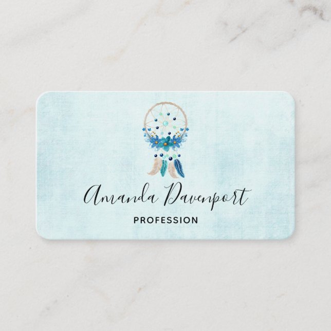 Blue Dreamcatcher Stylish Boho Design Business Card (Front)