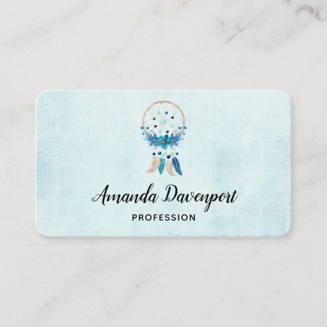 Blue Dreamcatcher Stylish Boho Design Business Card (Front)