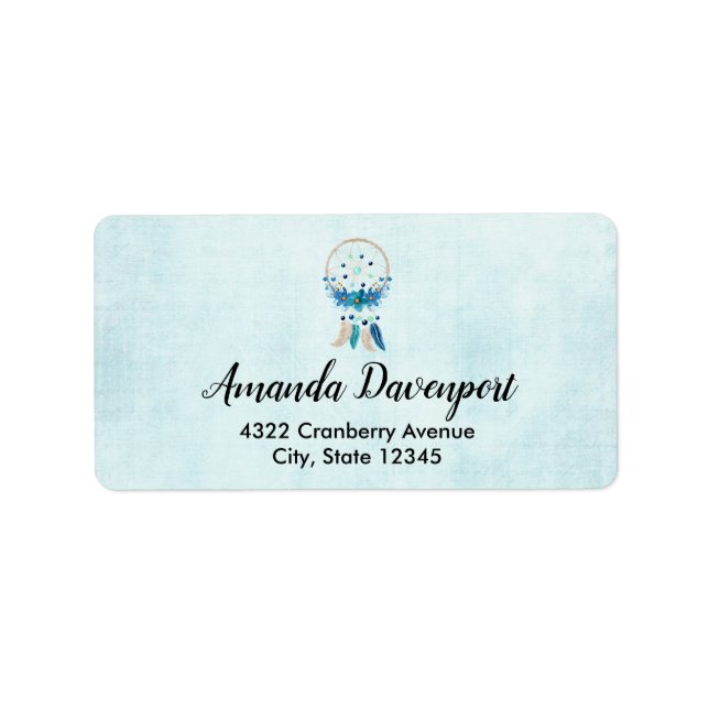 Blue Dreamcatcher Stylish Boho Design Label (Front)