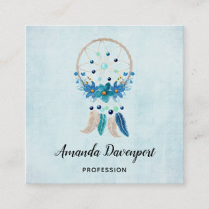 Blue Dreamcatcher Stylish Boho Design Square Business Card