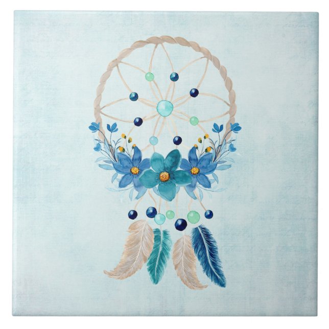 Blue Dreamcatcher Stylish Boho Design Tile (Front)