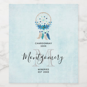 Blue Dreamcatcher Stylish Boho Design Wine Making Label