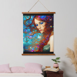 Blue Dreams Beautiful Woman Digital Art   Hanging Tapestry