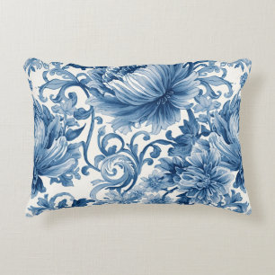 Blue Dreams   Floral Watercolor Chinoiserie Accent Pillow