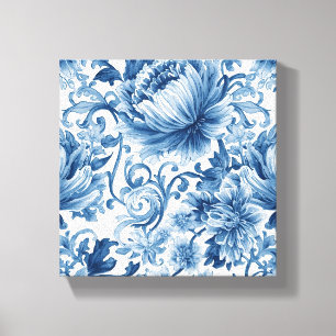 Blue Dreams   Floral Watercolor Chinoiserie Canvas Print