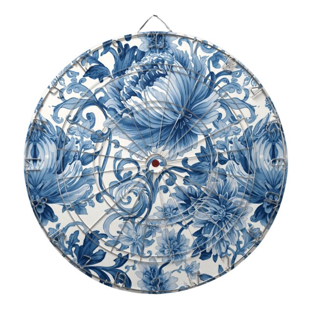 Blue Dreams | Floral Watercolor Chinoiserie Dartboard (Front)