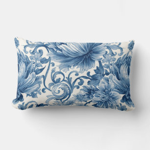 Blue Dreams Floral Watercolor Chinoiserie Lumbar Pillow