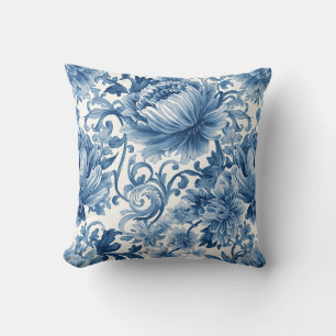 Blue Dreams   Floral Watercolor Chinoiserie Throw Pillow