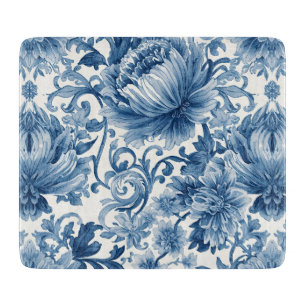Blue Dreams   Floral Watercolor Chinoiserie White Cutting Board