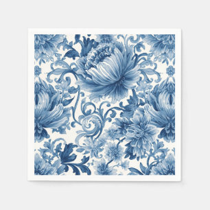 Blue Dreams   Floral Watercolor Chinoiserie White Napkin