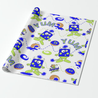 Blue Dreidel Monsters for Hannukah Wrapping Paper