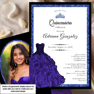 Blue Dress and Tiara Custom Photo Quinceanera Invitation